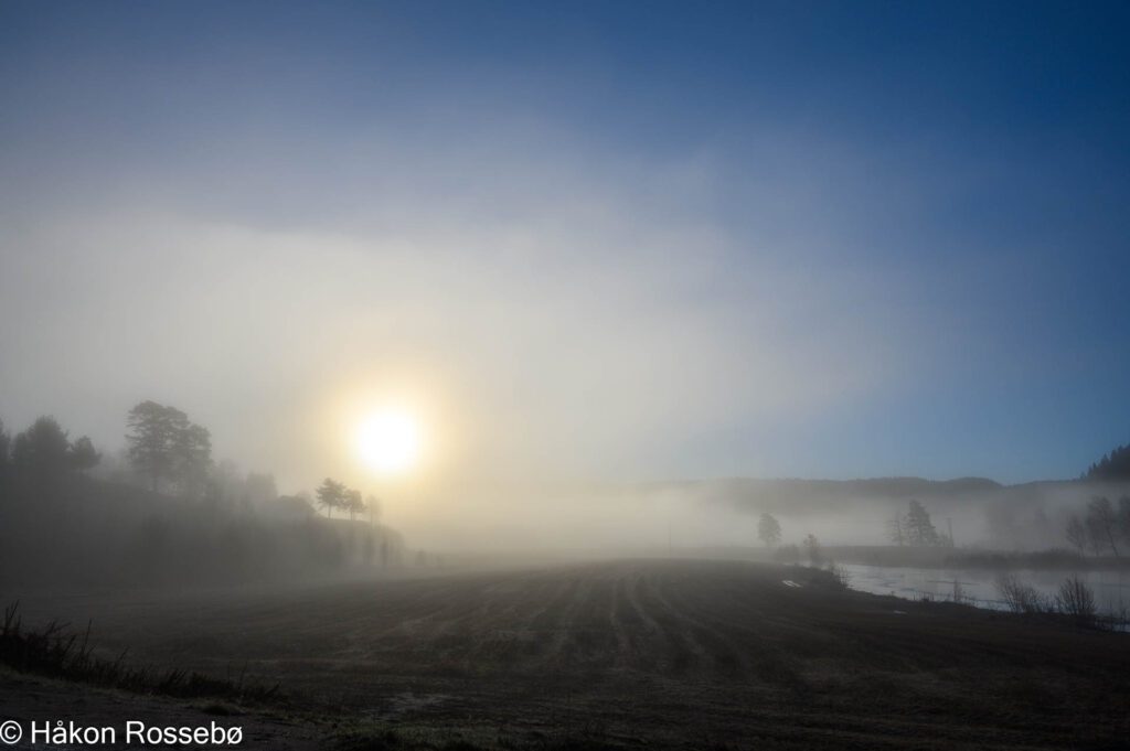 Tåke og Sol ved Foss i Birkeland