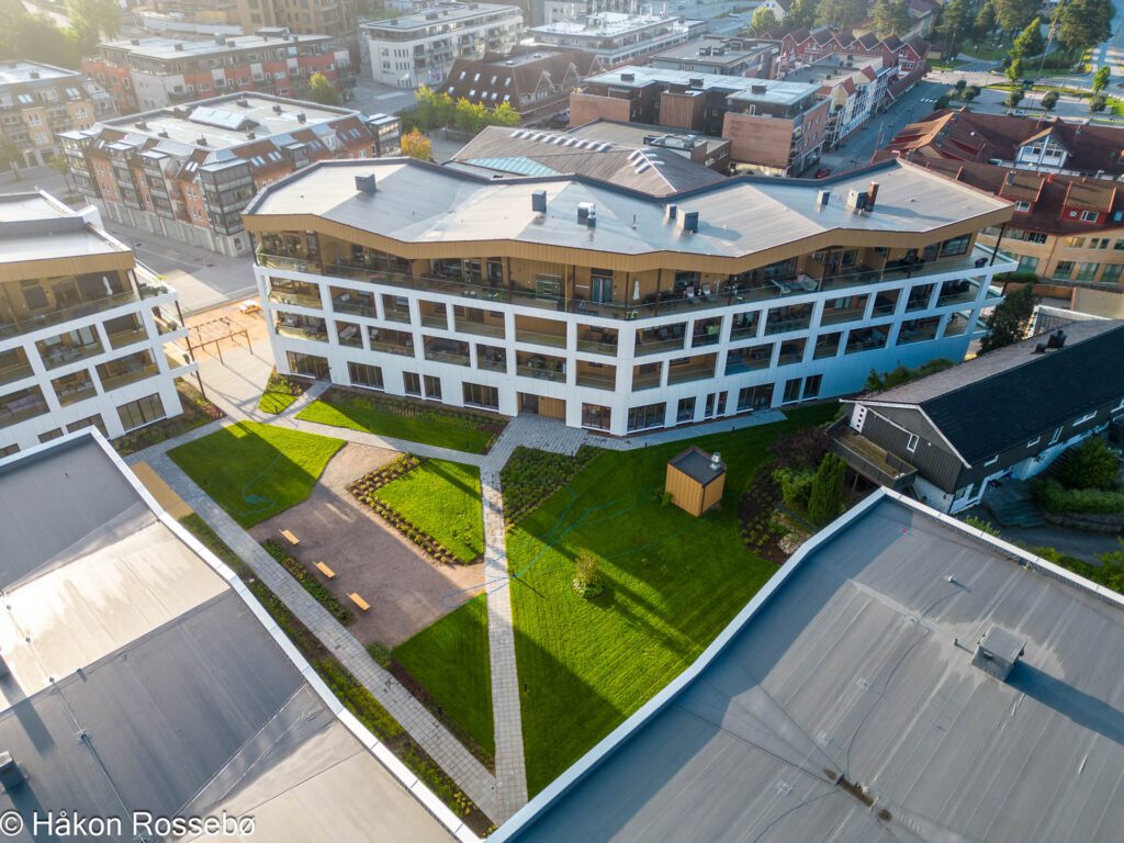 Vennesla Atrium sett fra drone, arkitekturfoto